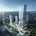 Modern Skyscraper With Curved Glass Facade Among Urban High Rise Buildings