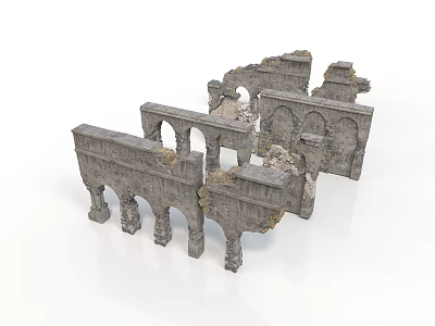 Ancient Roman Style Architectural Ruins With Multiple Stone Arch Structures And Weathered Details 3d model