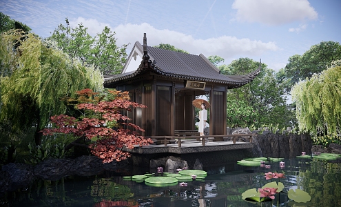 Chinese-style pavilion waterside pavilion rest hilltop corner pavilion 3d model