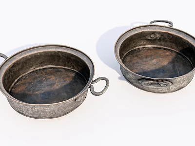 Vintage Metal Kitchen Cookware Double Handled Pots With Rustic Finish 3d model