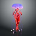 Mystical Humanoid Jellyfish Creature With Purple Bell Red Tentacles And Bioluminescent Glow Against Dark Backdrop