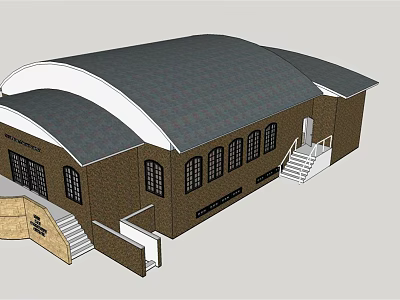 Traditional Ancient Architecture With Brick Walls Gray Roof Arched Windows And Stone Steps 3d model