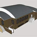 Traditional Ancient Architecture With Brick Walls Gray Roof Arched Windows And Stone Steps