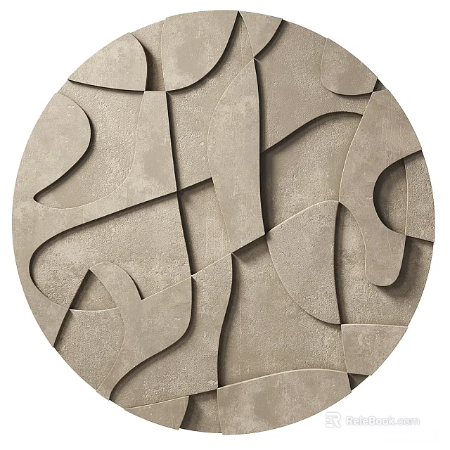 Round Decorative Wall Hanging With Irregular Geometric Shapes And Light Gray Textured Surface 3d model 
