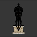 Game Movie Character Medieval Detailed Armored Knight Holding Sword on Stone Pedestal