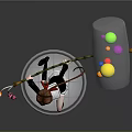 3D Character Model With Long Handle Tool And Colorful Spherical Decorations On White Base