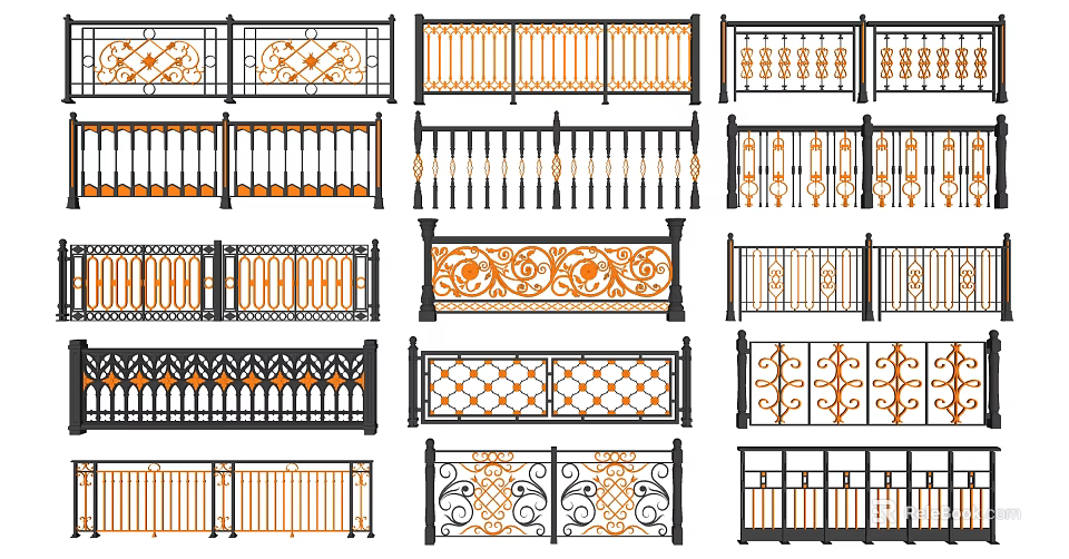 Decorative Fence Designs With Intricate Patterns And Various Iron Styles 3d model