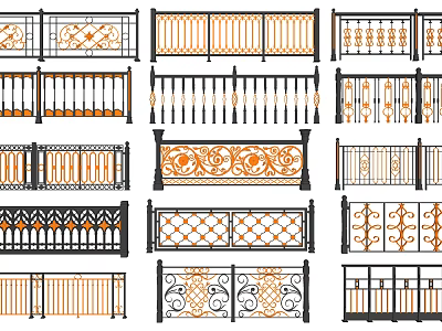 Decorative Fence Designs With Intricate Patterns And Various Iron Styles 3d model