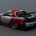 Red And White Modified Sports Car With Large Rear Wing And Aerodynamic Body Kit