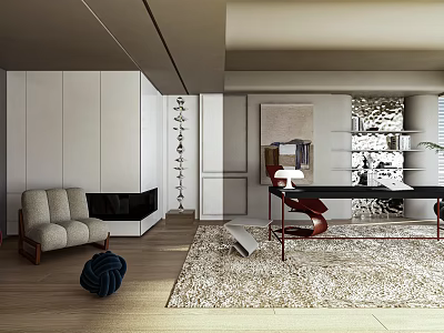 Modern Study Room With Minimalist Furniture And Decor 3d model