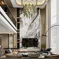 Modern Luxury Loft Living Room With Marble Wall And Sofa