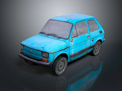 Vintage Blue Car With Old Weathered Body And Retro Classic Design 3d model