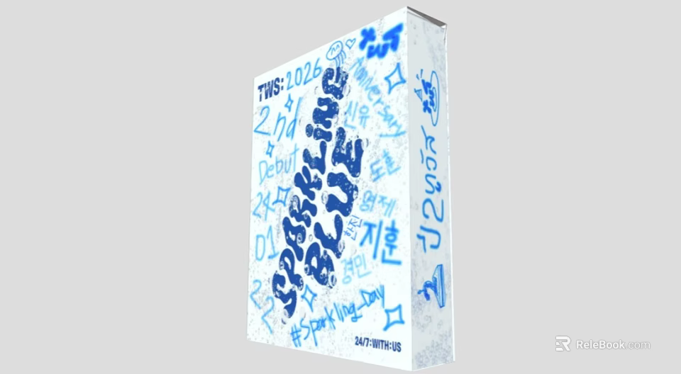 Sweet Time Blue Household Storage Box With Cute Handwritten Patterns 2024 3d model 