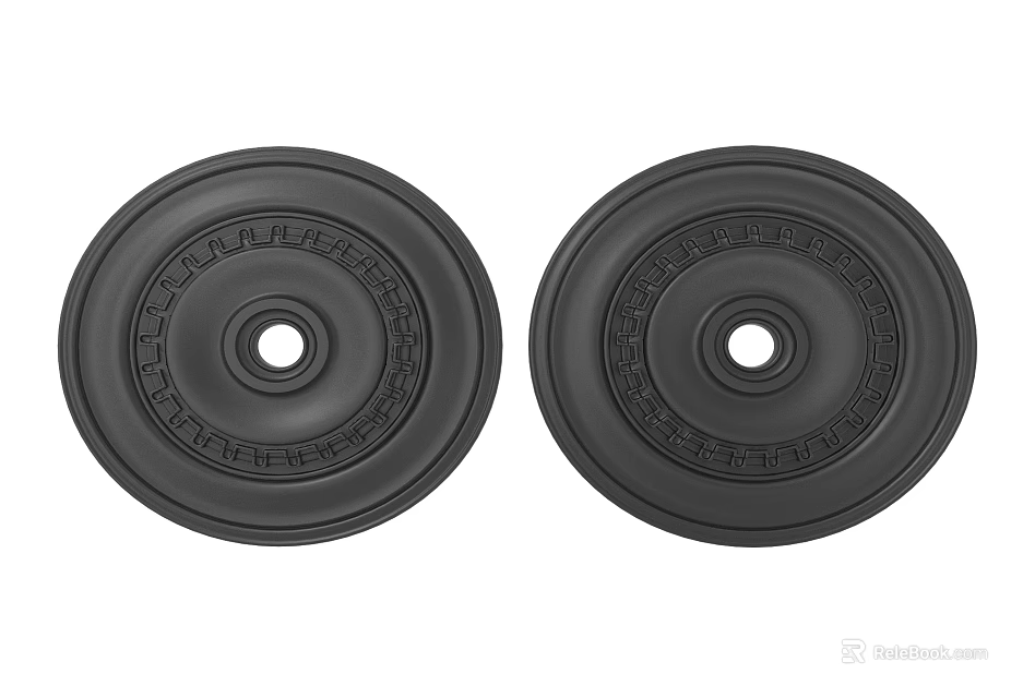 Two Black Ceiling Lamp Plates With Decorative Patterns And Central Hole For Home Lighting 3d model 