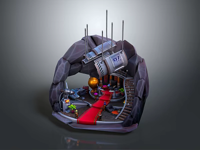 Commercial Equipment Setup With Antennas Control Panels Tracks And Red Carpet In Underground Structure 3d model