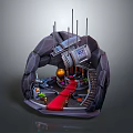 Commercial Equipment Setup With Antennas Control Panels Tracks And Red Carpet In Underground Structure