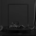 Modern Black Display Setup With Metal Frame Round Platform Rocks And Curtains 3d model