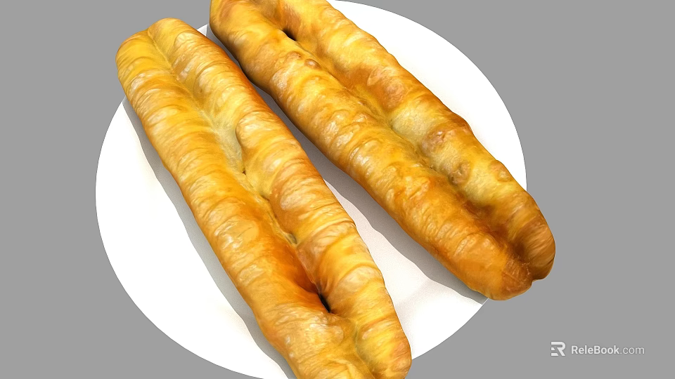 Golden Crispy Fried Dough Sticks Placed On White Plate Ready To Eat 3d model