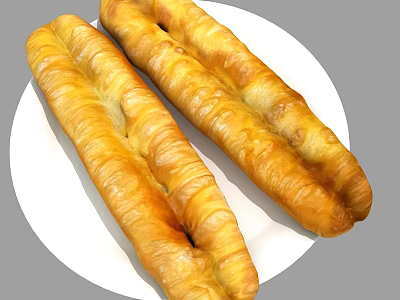 Golden Crispy Fried Dough Sticks Placed On White Plate Ready To Eat 3d model