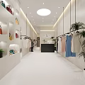 Modern Clothing Store Interior With Hanging Clothes On Racks And Ceiling Lights