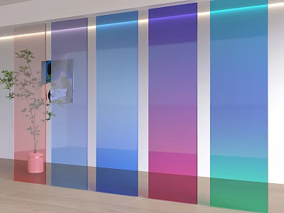Colorful Transparent Glass Partition For Modern Interior With Multiple Decorative Colors 3d model