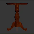 Red Round Wooden Table With Carved Pedestal Base And Three Legs