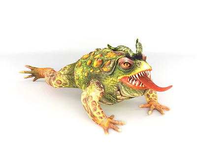 Vibrant Green Mythical Toad Creature With Bumpy Skin Long Tongue And Sharp Teeth 3d model