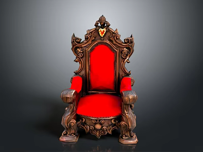 Elegant Ornate Classical Chair With Carved Wooden Frame And Red Upholstery 3d model