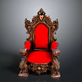 Elegant Ornate Classical Chair With Carved Wooden Frame And Red Upholstery