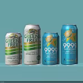 Greens Free And 9999 Beverage Cans With White Blue Green Design On Light Blue Background