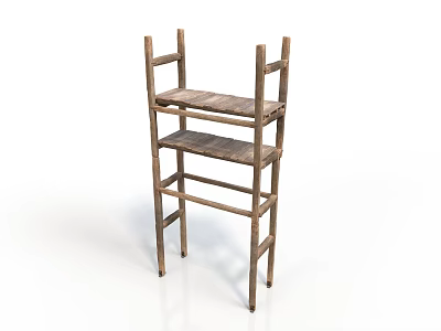 Vintage Wooden Shelf With Three Open Tiers And Natural Wood Design 3d model