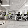 Modern Public Office Space With White Desks Black Chairs And Greenery