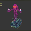 Fantasy Mythical Character With Horns Holding Orbs On Blue Energy Waves