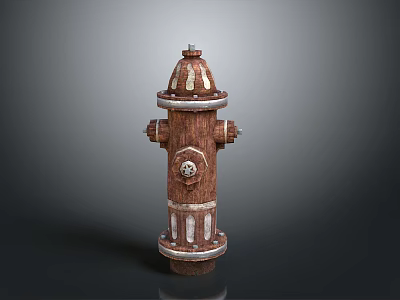Detailed Brown Fire Hydrant With White Stripes And Rustic Metal Design 3d model