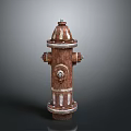 Detailed Brown Fire Hydrant With White Stripes And Rustic Metal Design