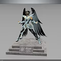 Prince Saint Statue Featuring Divine Blue Wings And Golden Armor On Stone Pedestal