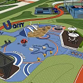 Park Landscape Design With Winding Paths Lush Green Lawns And Sports Courts