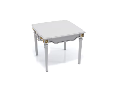 Elegant White Square Coffee Table With Gold Accents On Legs And Decorative Details 3d model