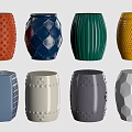 Stools With Various Colorful Designs Different Shapes And Unique Textures 3d model