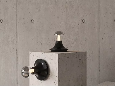 Modern Wall Lamps With Black Base And Clear Glass Shade On Concrete Wall 3d model