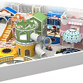 Colorful Indoor Playground With Slide Ball Pit Trampoline Ice Cream Cart And Umbrella Decorations