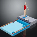 3D Model Diving Platform Scene With Swimming Pool Red Swimsuit Figure And Colorful Lane Dividers