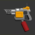 Plastic Toy Gun Structure With Silver Body Yellow Components And Red Grip