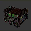 Medieval Wooden Siege Weapon With Metal Decorated Wheels And Carriage Structure