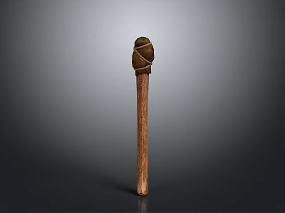 Brown Head Matchstick With Rope Wrapped Wooden Stick And Gray Gradient Background 3d model