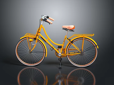 Yellow Classic Bicycle With Pink Seat Front Basket And Retro Design 3d model