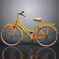 Yellow Classic Bicycle With Pink Seat Front Basket And Retro Design