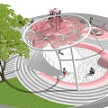 Colorful Circular Playground Equipment with Net Climbing Structure Sand Area and Green Grass