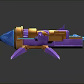 Futuristic Cosmic Spaceship Model With Purple Gold Blue Accents And Detailed Aerodynamic Design