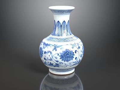 Blue and White Ceramic Vase With Intricate Floral Patterns And Traditional Design 3d model